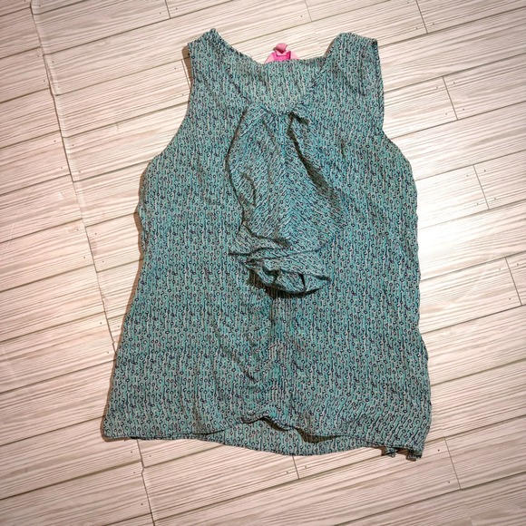 Lilly Pulitzer Tops - Lilly Pulitzer Sleeveless Top Blue Green Print Bow Detail Women's Size 6
